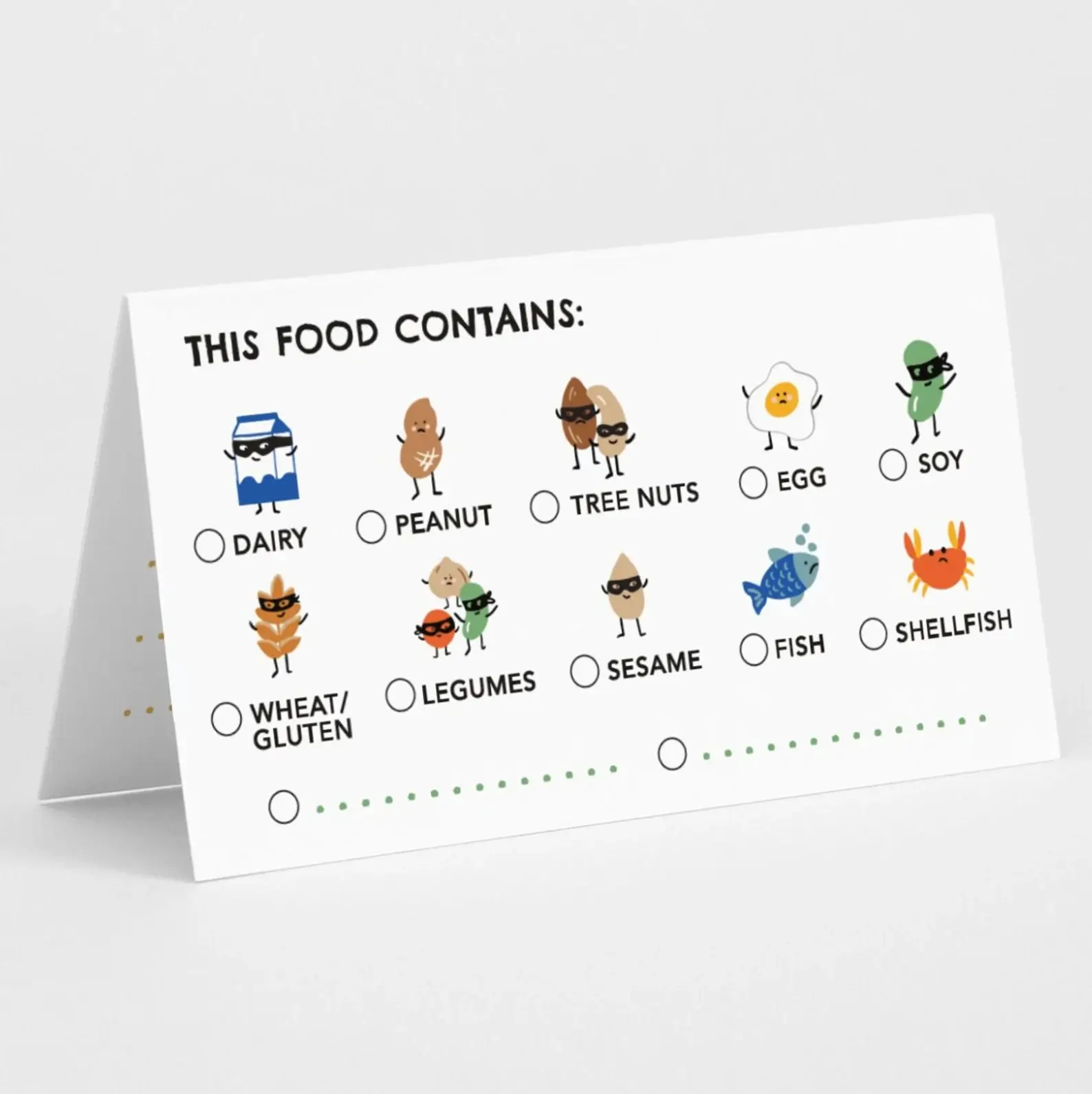 Food Allergen Cards Set of 10